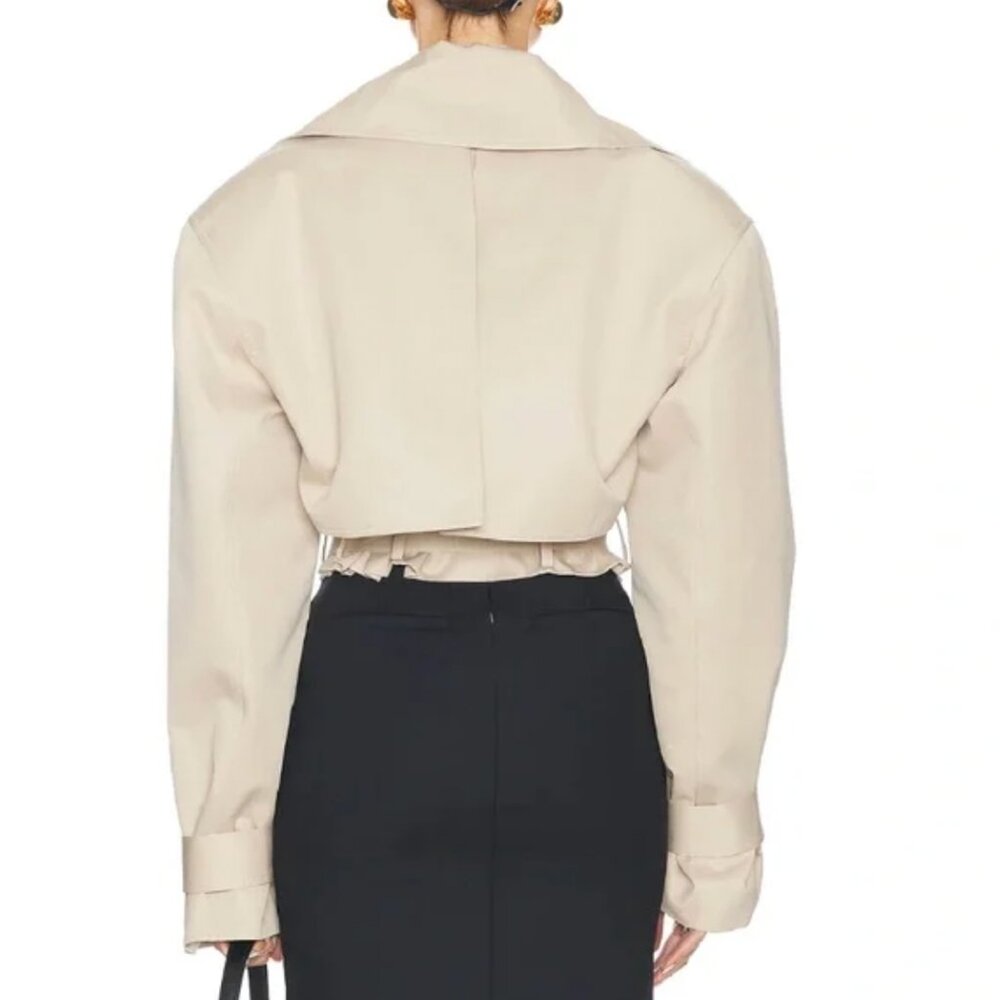 BEST Helsa Oversized Cropped Trench Coat Jacket XSmall Chino Khaki Quiet Lux - Picture 6 of 12